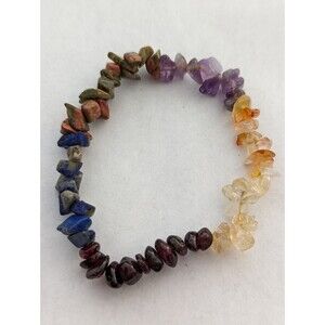 Vintage multi gemstone chip stretch bracelet natural stone tumbled jewelry